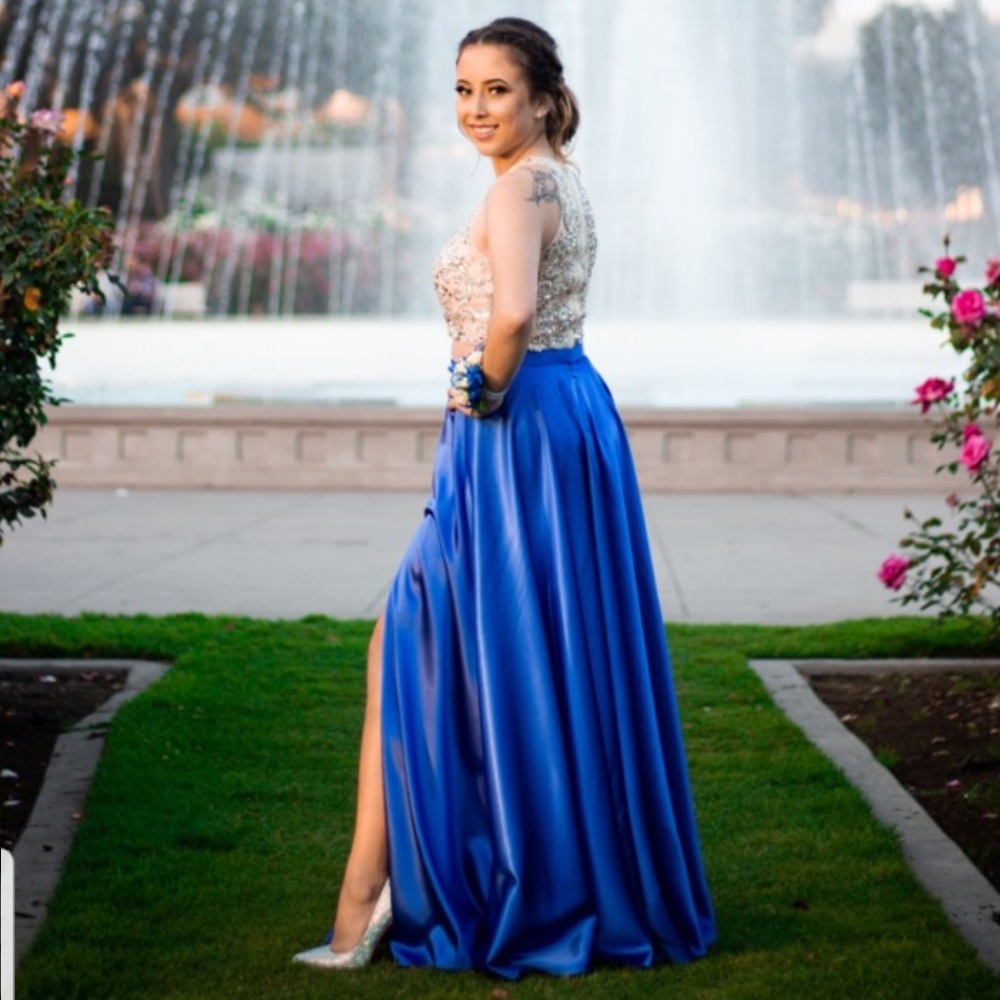 Two-piece beaded royal blue prom/formal dress